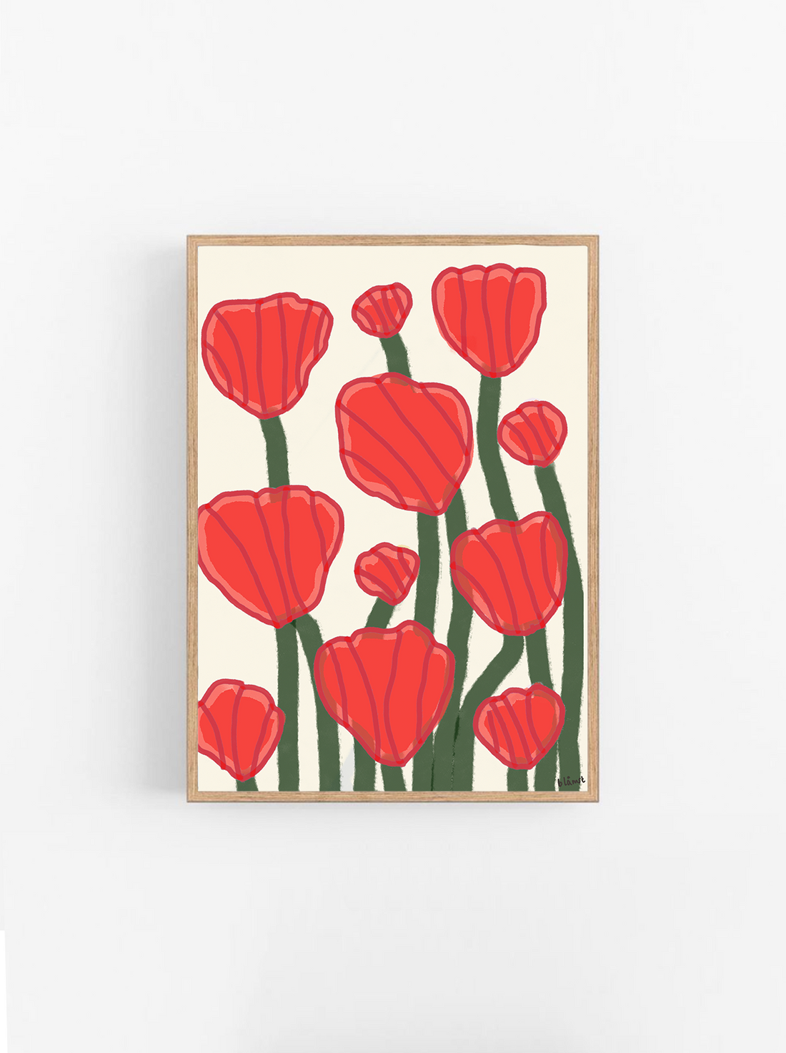 Valmueplakat til hjemmet: Håndtegnede markblomster i dansk kvalitet